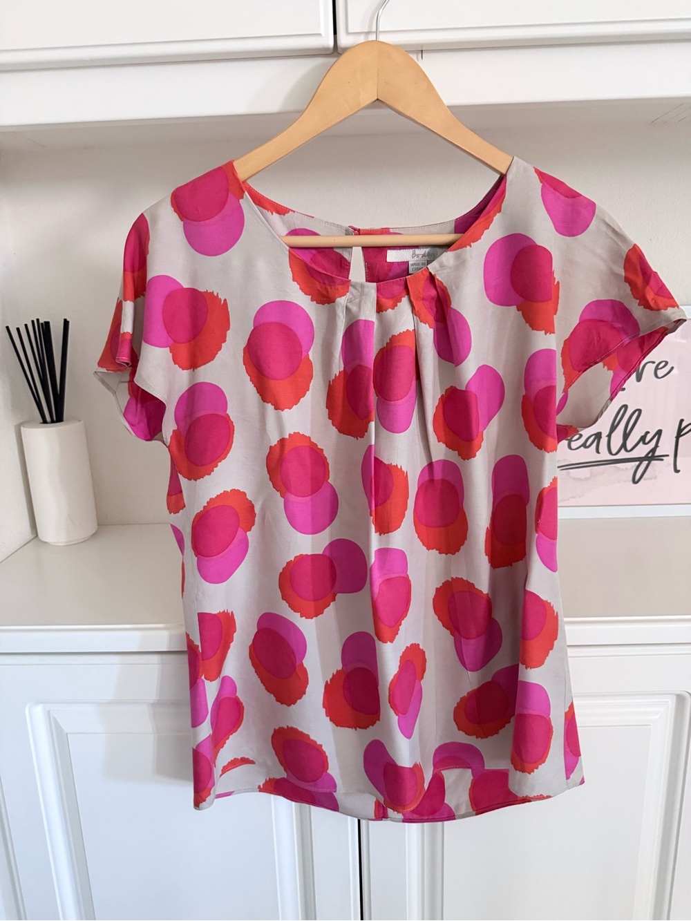 Boden Ravello Blouse with Pink & Red Polka Circles